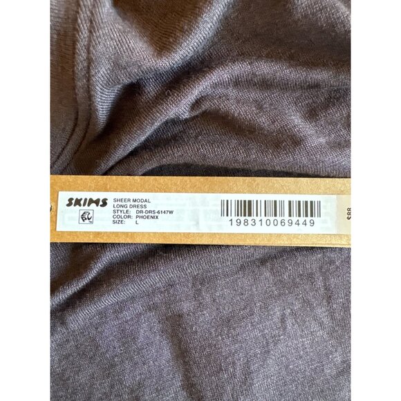 Skims Sheer Modal Maxi Dress L Phoenix Brown Long Sleeve Stretch Loungewear NWT - Picture 6 of 11